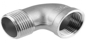 Fitinguri / Racorduri filetate, nipluri, reductoare, mufe, coturi – oțel inoxidabil, alamă, oțel zincat / Racorduri filetate industriale din oțel inoxidabil, nipluuri, reductoare, mufe, coturi / Cot niplu-mufă din inox 90° conform AISI 316